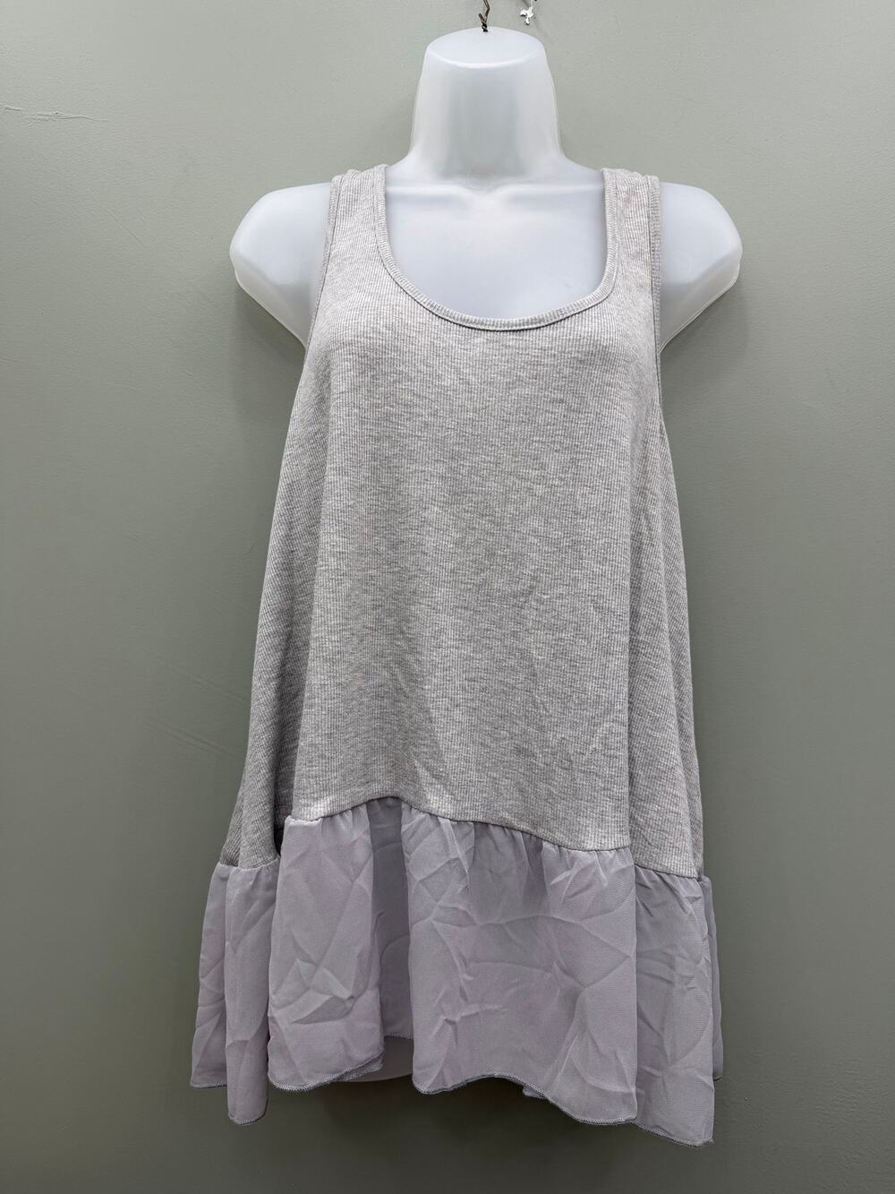 Umgee Gray Ribbed Ruffle Hem Tank Top L Layered Babydoll Tunic